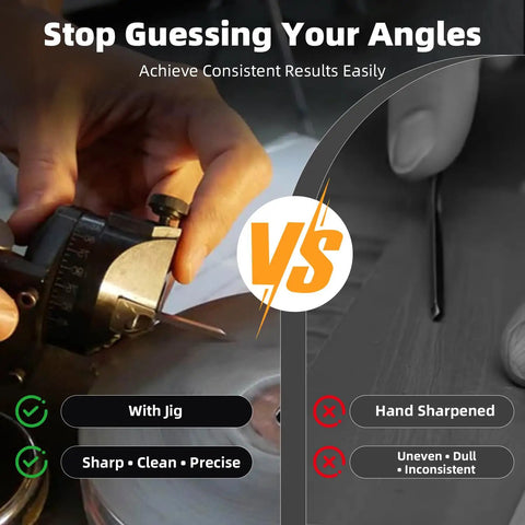 Pro Grade Engraving And Sharpening Angle Guide With Dual Gauge in use, showing precise angle setting for engraving and sharpening.