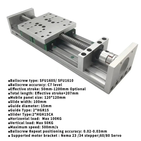 Heavy Duty 100mm Wide Linear Guide Slide Table Xyz Actuator With Hgr15 Rail And SfU1605 Ball Screw For Cnc Builds showing screw and rail system.