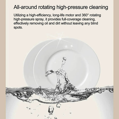 Water splashing around plates showcasing Genuine Kitchen Game Changer Portable Countertop Dishwasher Built For Apartments And Dorms.
