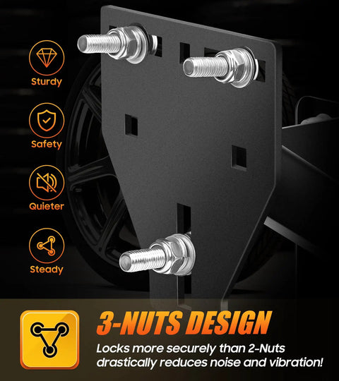 Heavy Duty Trailer Spare Tire Mount Carrier for Utility and Boat Trailers, 3-nut lock detail, sturdy powder coated steel plate