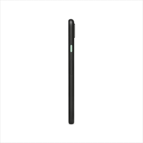 Unlocked Android Smartphone Pixel 4a Boasting A Sleek Just Black Finish And Ridiculous Battery Life Paired With A Dope 12 Megapixel Camera For Crisp Photos And Lightning Fast Speeds Perfect For Everyday Use And Travel Adventures side view showing sleek design and green button.