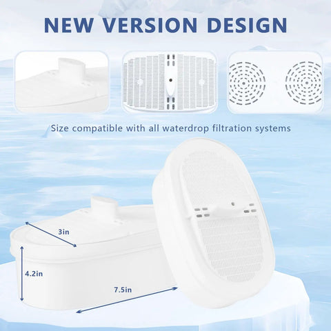4 Pack Replacement Filter For Water Drop Pitcher Filtration System Compatible With Waterdrop WD PF 01A Plus, size dimensions.