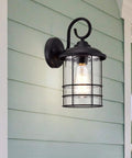 Two Pack Outdoor Wall Lanterns Built To Last With Matte Black Finish Anti Rust Exterior Sconces Clear Seedy Glass Waterproof