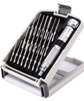 Open case of Compact Precision Screwdriver Set For Electronics 22 In 1 Mini Kit With 22 S2 Magnetic Bits And Extendable Handle