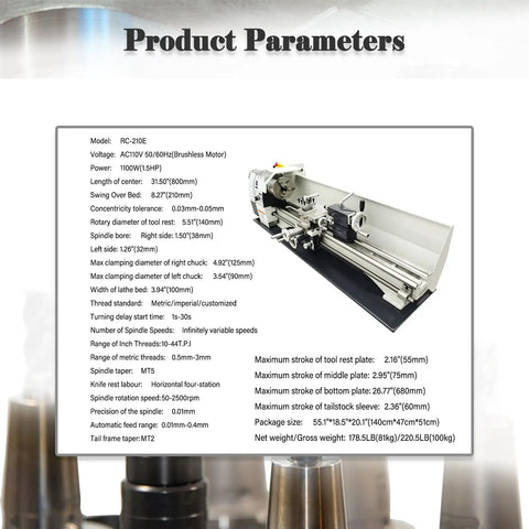 Lgxenzhuo Rc-210e Precision Metal Lathe With Dual Dual Chucks And Taper Mt5 Mt2 specifications and features overview image.