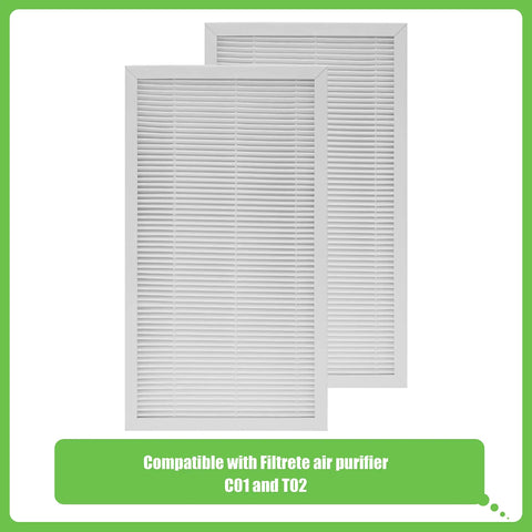 Replacement F1 True HEPA Filter Ninety Five Percent Particle Capture For Filtrete C01 And T02 Room Air Purifiers FAP-C01-F1 FAP-T02-F1 Two Pack Allergen Reduction Compatible Filter showing two filters