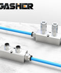 Aluminum Air Manifold 2 Way 4 Port Block Splitter With 1/4 NPT Output and 1/2 NPT Supply, Push To Connect Fittings in use