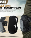 Beefed Up Adjustable Knee Pads With Rugged Nylon Shell And Impact Absorbing Foam For Construction Mechanics Combat And Landscaping shown from two angles.
