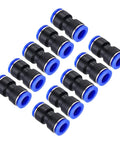 10 Pack Go-To Pneumatic Straight Fittings 0.55 in x 0.55 in Tube OD Plastic Union Push to Connect Air Line Fittings Blue