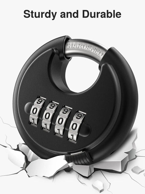 4 Digit Keyless Combination Lock Tough As Nails Padlock With Hardened Steel Shackle For Outdoor Sheds Black Weatherproof Design
