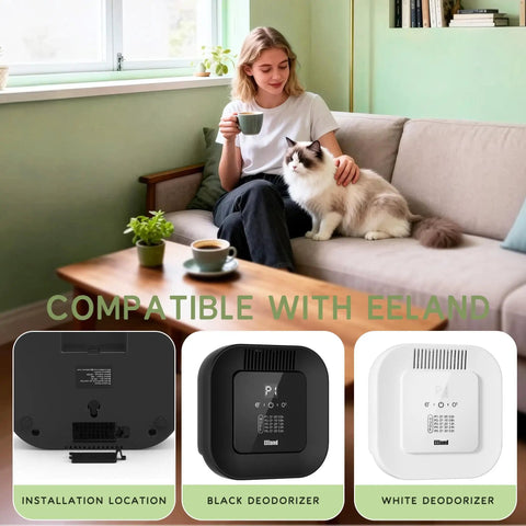 Heavy Duty Cat Litter Odor Eliminator With Ozone Purifier For Pets No Joke 99 Percent Odor Removal Installation Location, Black and White Deodorizers