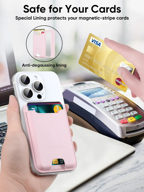 Premium Leather Phone Card Holder Wallet Stick On With 3M Adhesive For Back Of Phone Case RFID Blocking Fits 4 Cards Compatible