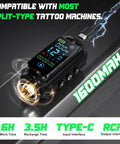 Wireless Tattoo Battery Pack 1600mAh Ultra Light 55g Portable Power Supply For Beginners RCA Compatible Cordless Ink Sessions Ideal For Studio Conventions And On The Go., black RCA tattoo battery pack with LED display and Type-C input