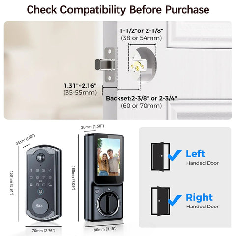 Video Smart Lock All In One Fingerprint Door Lock With Wide Angle Camera And Two Way Video Doorbell Wifi Deadbolt dimensions and compatibility guide.