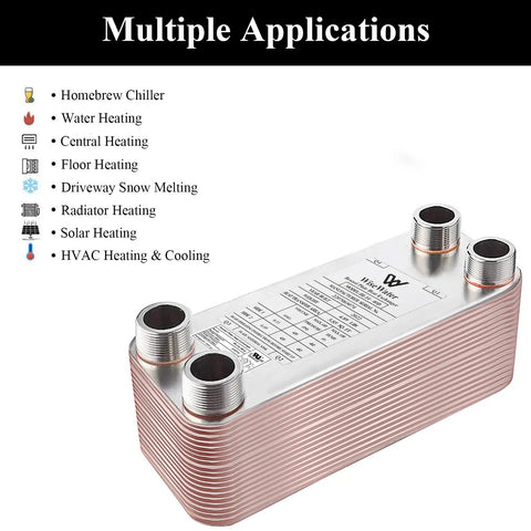 Beefy Built Tough 3x8 Inch Water To Water Brazed Plate Heat Exchanger With 20 Plates Copper And SS316L Stainless Steel