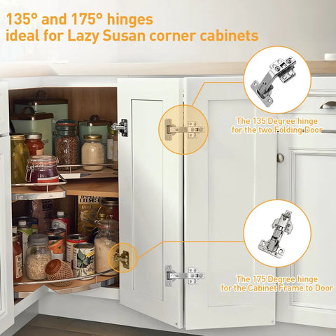 Heavy Duty 175 Degree Face Frame Cabinet Hinges For Full Overlay Kitchen Doors Universal 45Mm And 48Mm Mounting Plate No Fuss Install Fits Like A Glove Beefy Build Smooth Glide on Lazy Susan corner cabinet