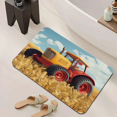 Diatomaceous Earth Bath Mat With Quick Dry Absorbent Foam, Non Slip Floor Rug For Bathroom And Kitchen featuring tractor design