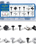 120 Piece Engine Cover Fastener Clip Kit For Audi Porsche VW Skoda with 12 sizes of clips and nuts in box, front view