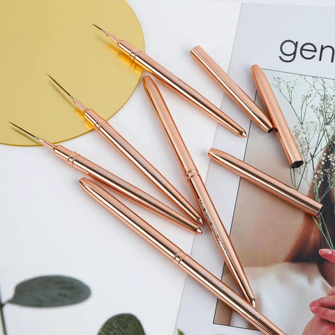 Gold Metallic Nail Art Pens And Liner Brush Set 5Pcs Premium Pro Grade Nail Tools with 5mm to 25mm sizes on magazine