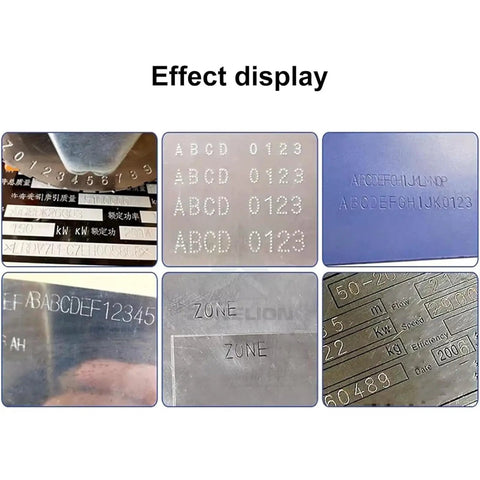 Effect display of clear imprints made with Durable Manual Metal Stamping Machine For Aluminum Brass Plates on various metal surfaces.