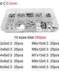 Ultra Thin Stainless Steel Flat Washer Set DIN988 M2 To M8 0.3mm Shim Gasket Assortment Kit In Box, 304 Stainless, Rust Resistant, Space Saving For Tight Compact Assemblies, 10 sizes 250pcs