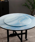 Rotating Marble Lazy Susan Serving Tray For Dining Tables And Coffee Tables, 24 To 40 Inch, Tempered Glass Top, Solid Wood Base