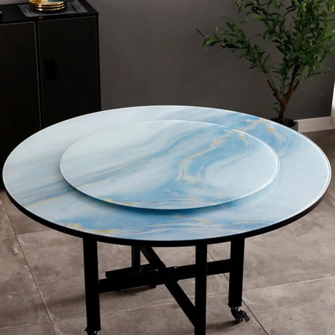 Rotating Marble Lazy Susan Serving Tray For Dining Tables And Coffee Tables, 24 To 40 Inch, Tempered Glass Top, Solid Wood Base