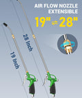 Long Reach Extendable 19 To 28 Inch Air Nozzle Blow Gun With High Pressure Output Rubber Grip Handle Quick Plug