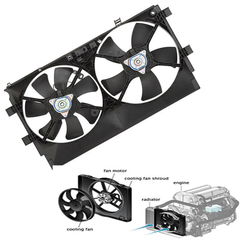 Built Tough Radiator Cooling Fan Assembly Drops Right In For Mitsubishi Lancer De Es Se Gt Gts 2008 Through 2017 top view with dual fans.