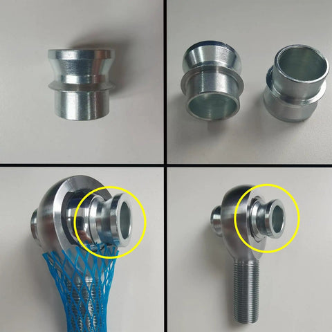 Heavy Duty High Misalignment Spacer Kit Converts One Half Inch Heim Joint Rod End Bore To Three Eighths Inch For Universal Mechanical Linkages Four Pack Durable Construction And Reliable Strength, chrome-plated steel spacers