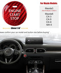 Mazda Real Carbon Fiber Start Stop Button Cover Trim Sticker For Mazda 3 6 CX3 CX5 CX9 MX5 with red trim, installed in car interior.