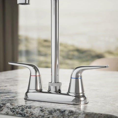 Jolt 2-Handle Bar Faucet Polished Chrome Deck Mounted Widespread 3-Hole Kitchen Sink Faucet With All Metal Construction And Lifetime Warranty
