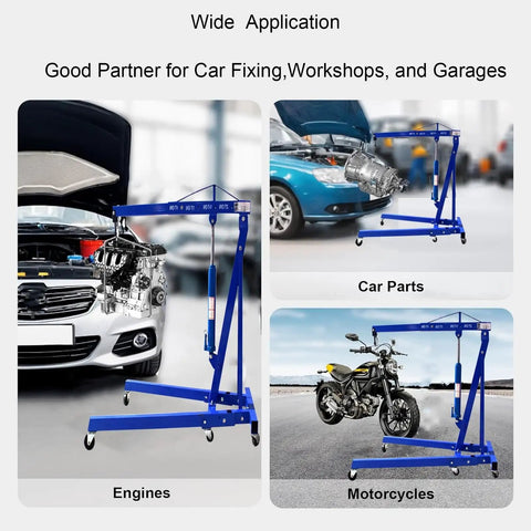 Heavy Duty 2 Ton Folding Engine Hoist Cherry Picker Jib Crane lifting engine, showcasing versatility for garages and workshops.