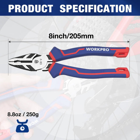 All In One Linesman Pro Screw Extractor Pliers With Non Slip Jaws For Damaged Or Rusted Fasteners Quick Removal 8 Inch Combination Pliers For Home Workshop Auto And DIY Projects WORKPRO