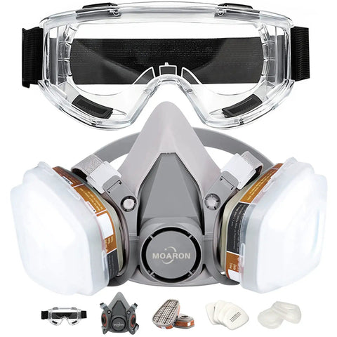 Reusable Half Face Respirator Mask Kit For Painting And Woodworking, Welding And Metal Cutting PPE With Dual Filters, goggles visible