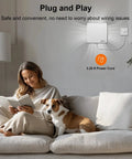 Woman on sofa with dog beside plugged-in 4 Inch Wall Mount Exhaust Fan 56 CFM Plug In Quiet Bathroom Vent With Backdraft Damper