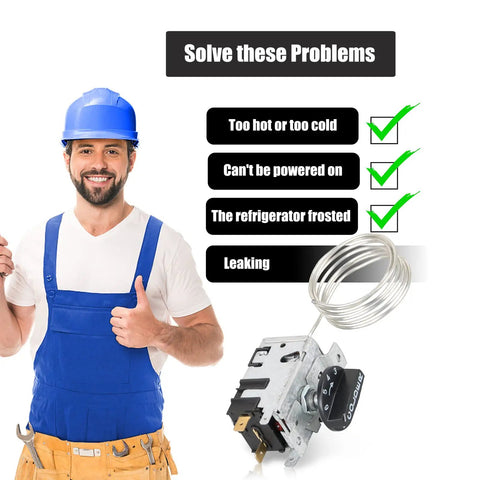 Man in blue hard hat with Upgraded True Freezer Temperature Control Kit for 077B series solving fridge issues