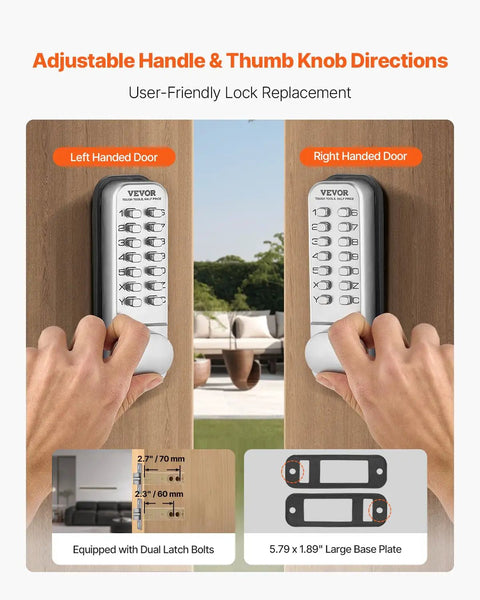 No Battery Needed Mechanical Keyless Entry Door Lock With 14 Key Set Single Side Stainless Steel Waterproof Gate Lock installation