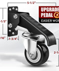 Retractable Workbench Casters Kit For Heavy Duty Benches 600 Lbs Capacity Adjustable Wheels showing dimensions and upgraded pedal