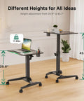 Height Adjustable Rolling Laptop Desk With Cup Holder And Wheels 27 Inch Portable Sit Stand Workstation On Pneumatic Lift