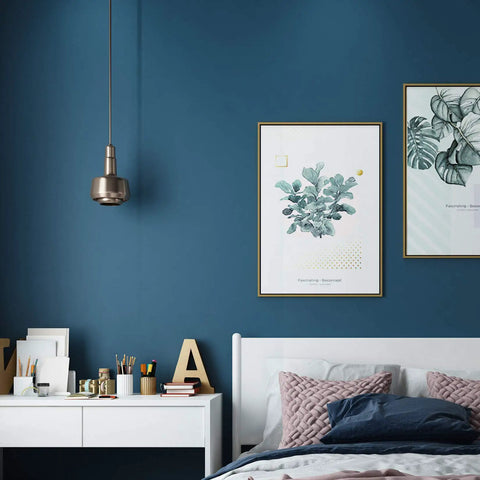 Bedroom with navy blue peel and stick contact paper no glue needed self adhesive wallpaper waterproof and removable 15.8x197 inches 21.65 sq ft