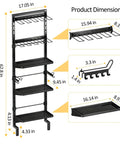 Five Tier Vertical Wall Mount Tool Storage Rack For Garage Heavy Duty Metal Organizer With Eight Drill Holder Slots Adjustable Shelves