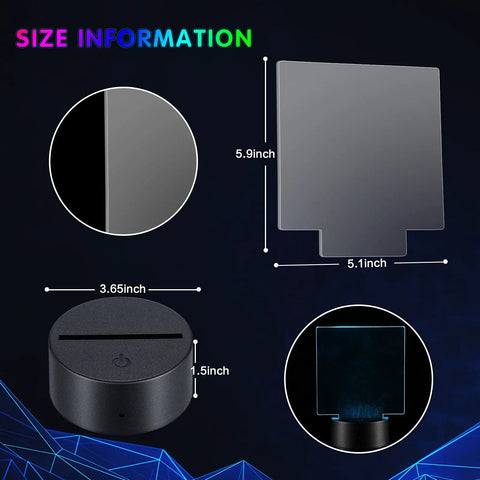 4 Pack 3D Night Light Kit With Remote For Acrylic Sheets, 16 Color LED Base, Square style and detailed size information