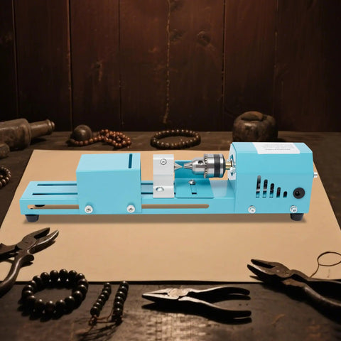 This Badass Mini Wood Lathe Is The Ultimate Desktop Turnin' Tool For Your DIY Crafts. Portable blue wood lathe with copper motor.