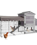 Outdoor Waterproof Chicken Coop With Run Two Level Wooden Hen House With Asphalt Roof Easy Clean Slide Out Tray and chickens