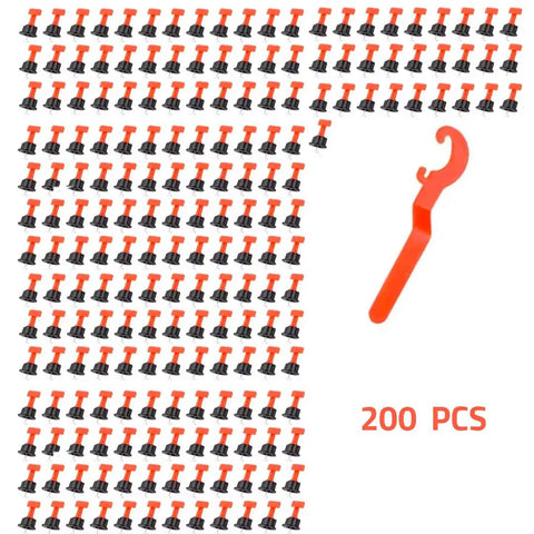 Tile Leveling System 200pc Pack Reusable Tile Levelers And Spacers For Walls And Floors With Handy Wrench showcased with 200 pieces and wrench