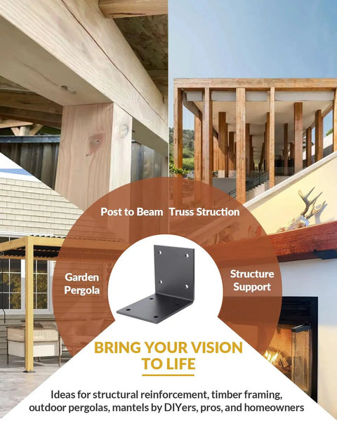 4 Pack Beast Mode Steel L Brackets 6x5 Inch Super Thick Corner Supports for heavy pergola and stone mantels structural images.