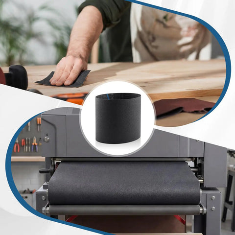 Heavy Duty Silicon Carbide Drum Sander Feed Belt 23X62 Inches 100 Grit High Grip Conveyor Belt Compatible With Performax 22 44 Pro Drum Sander And Other Popular Models shown in use on drum sander and woodwork application