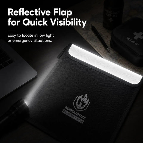 Reflective flap on 4 Pack Fireproof Document Bags Waterproof Safe Organizer Set With Legal Size 15x11 And A4 And Letter Size 12.7x9.8 in low light