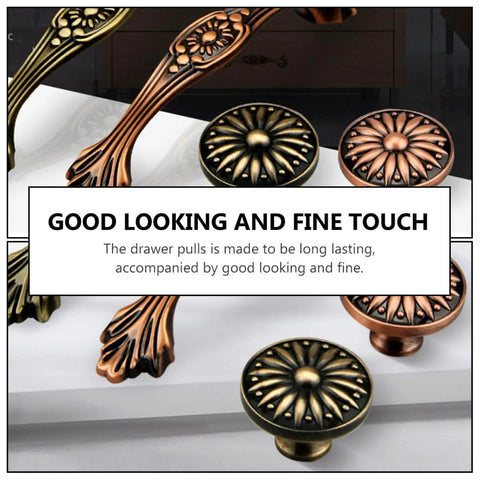 Solid Zinc Alloy Cabinet Handles And Drawer Knobs, Antique Bronze Single Hole Furniture Pulls on white background